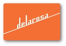 Delarosa logo diagonally across a solid orange background.